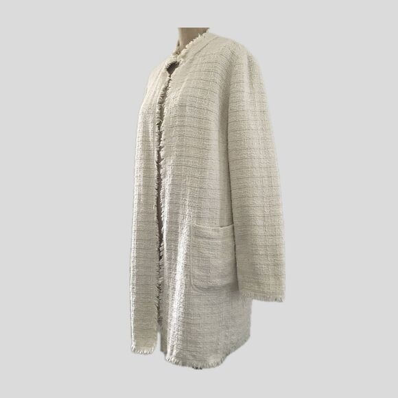 Chicos Cream Neutral Cotton Tweed Classic Parisian Chic Blazer Jacket - L 2 - Picture 1 of 9